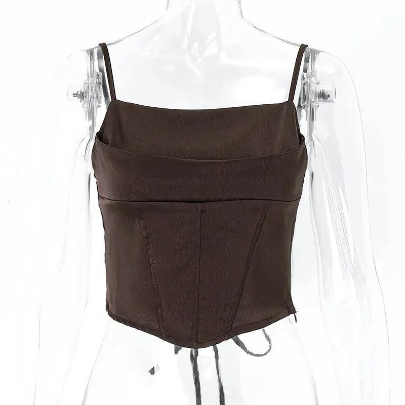 Spaghetti Strap Tank Top Sexy Backless Bandage Skinny Crop