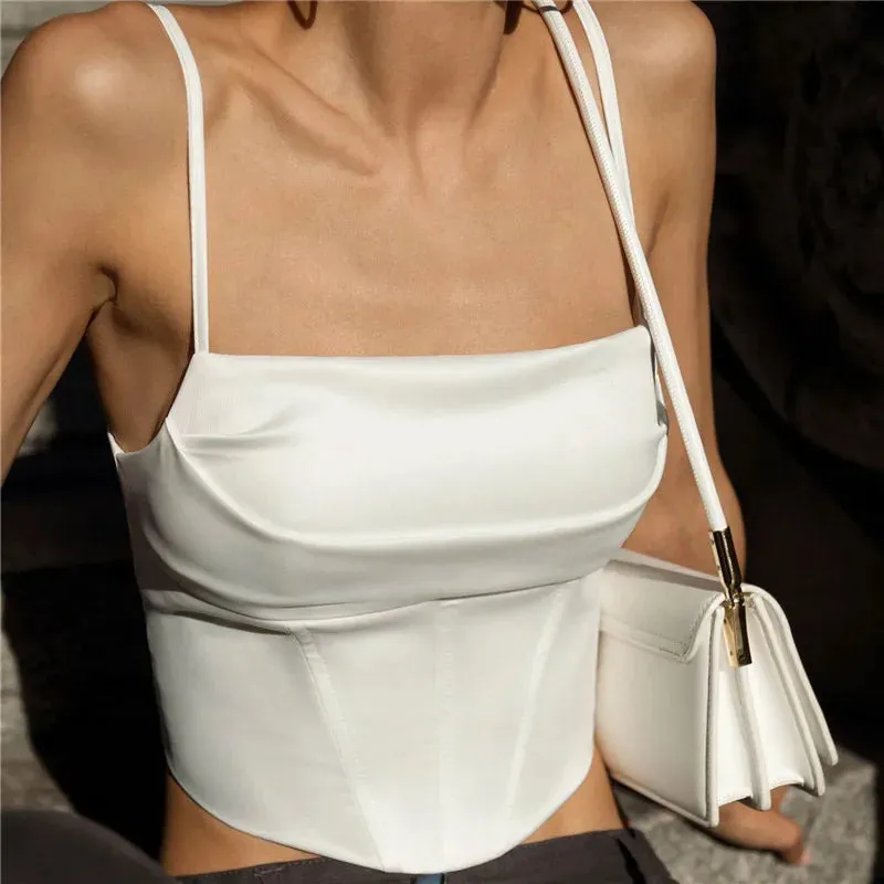 Spaghetti Strap Tank Top Sexy Backless Bandage Skinny Crop