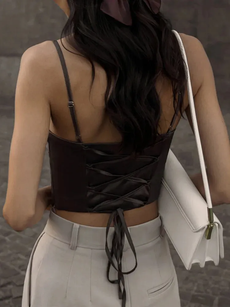 Spaghetti Strap Tank Top Sexy Backless Bandage Skinny Crop
