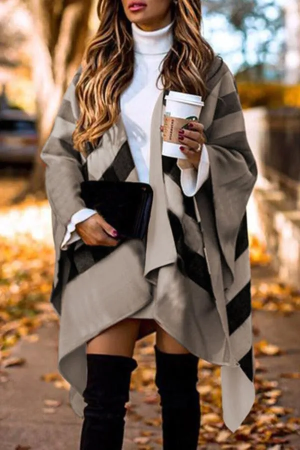 Split Sleeve Tartan Knee-Length Coat