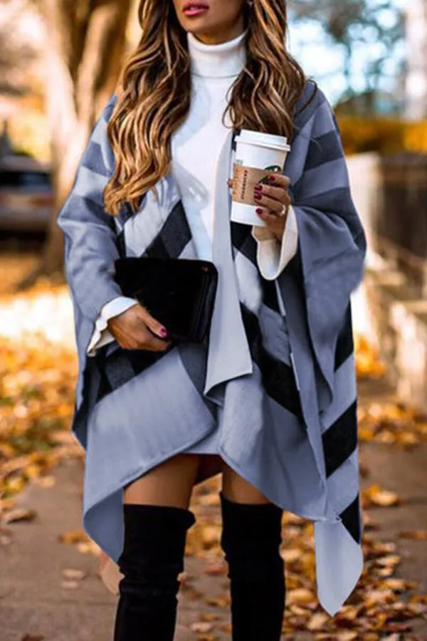 Split Sleeve Tartan Knee-Length Coat