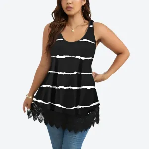 Striped Lace Hem Sleeveless Tunics