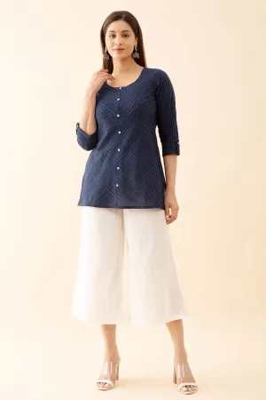 Striped Monochromatic Dobby Weave Tunic Blue