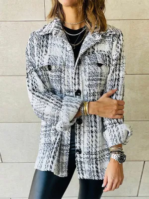 Stunncal Elegant Plaid Buttons Turndown Collar Outerwear