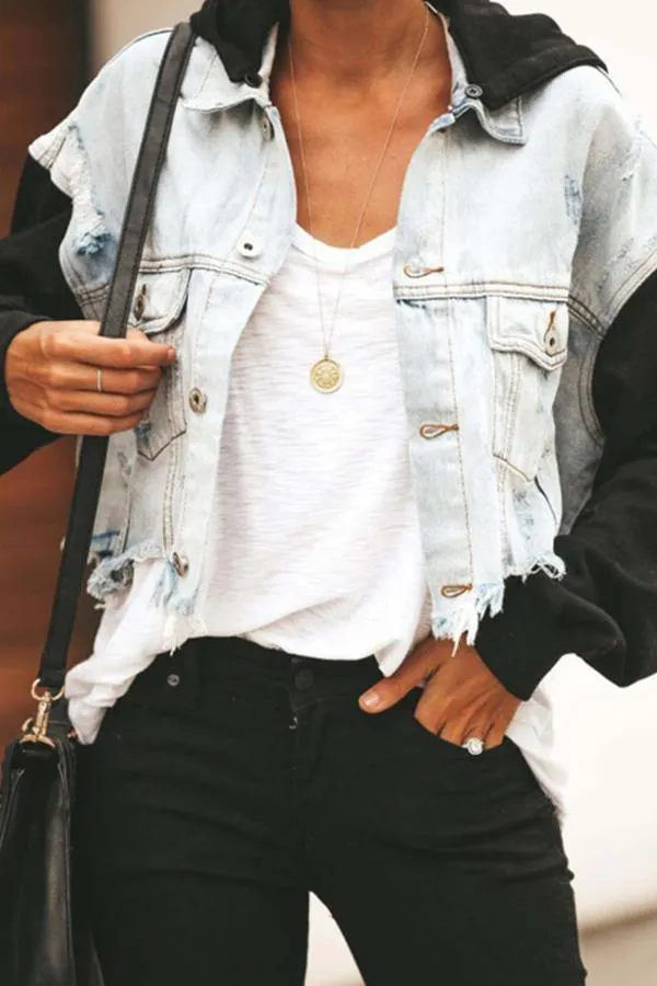 Stylish Denim Stitching Ripped-holes Jacket