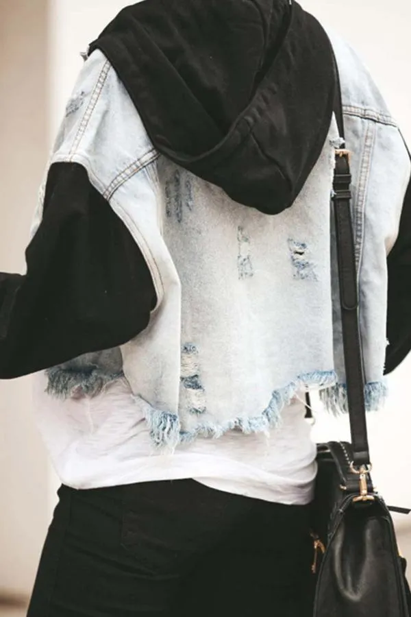 Stylish Denim Stitching Ripped-holes Jacket