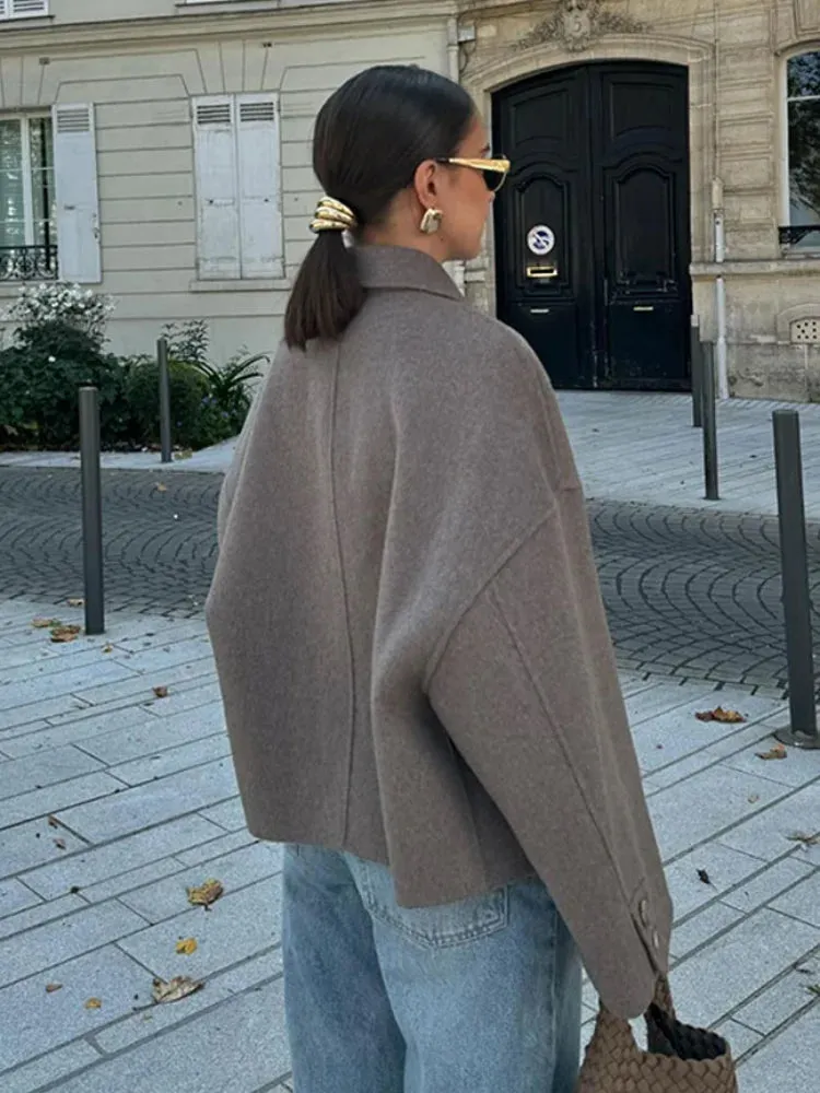 Stylish Gray Jacket with Shawl Collar for Ladies
