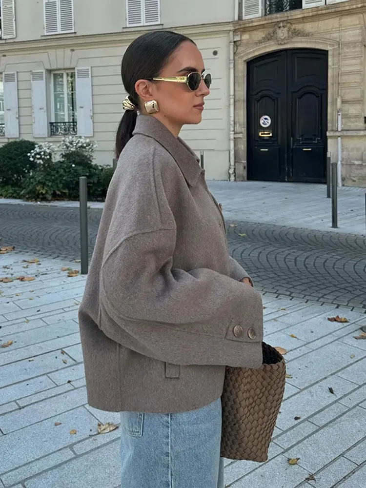 Stylish Gray Jacket with Shawl Collar for Ladies