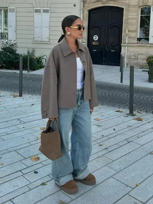 Stylish Gray Jacket with Shawl Collar for Ladies