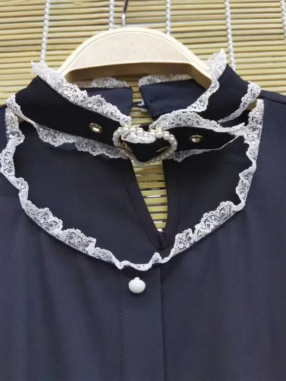 Sweet Lolita Blouses Lolita Top Lace Ruffles Long Sleeves Blouse Black Lolita Shirt