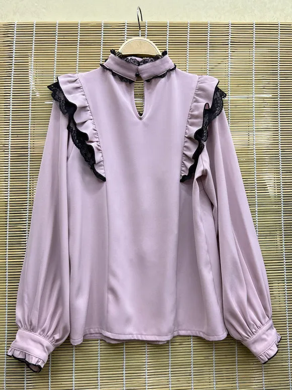 Sweet Lolita Blouses Lolita Top Lace Ruffles Long Sleeves Blouse Black Lolita Shirt