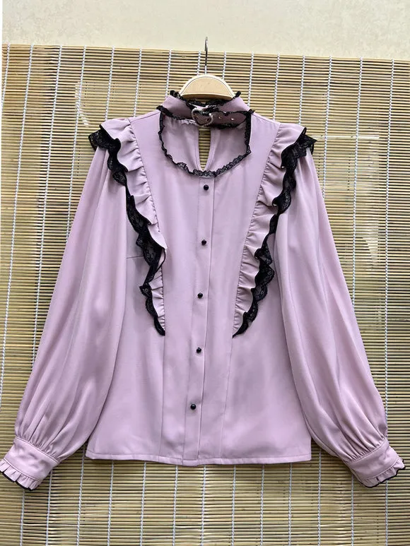 Sweet Lolita Blouses Lolita Top Lace Ruffles Long Sleeves Blouse Black Lolita Shirt