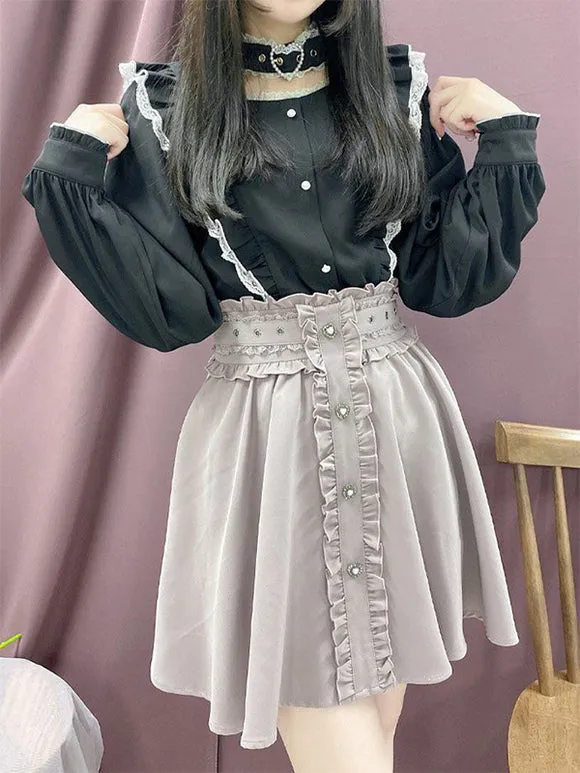 Sweet Lolita Blouses Lolita Top Lace Ruffles Long Sleeves Blouse Black Lolita Shirt