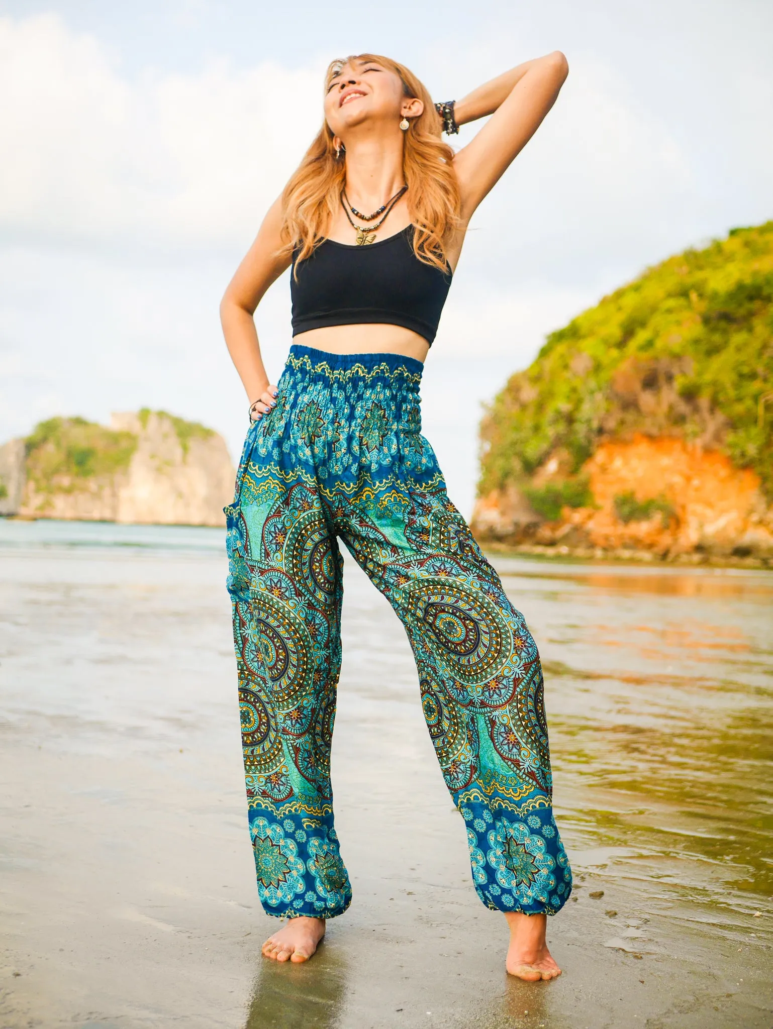 Teal Boho Mandala Harem Pants