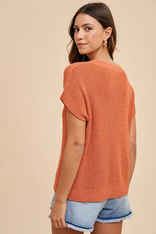 Terracotta Round Neck Short Sleeve Sweater