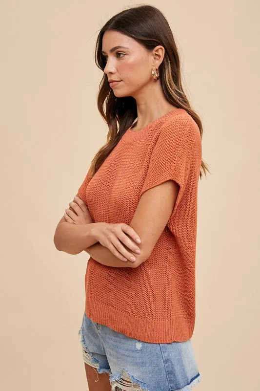 Terracotta Round Neck Short Sleeve Sweater