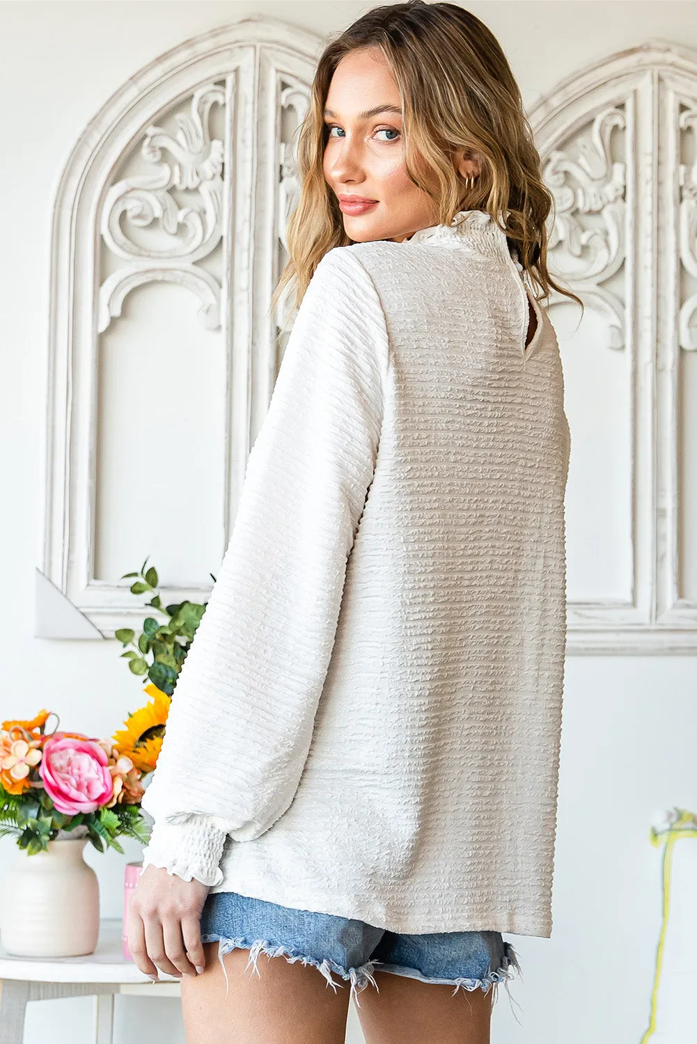 Textured Bishop Sleeve Blouse