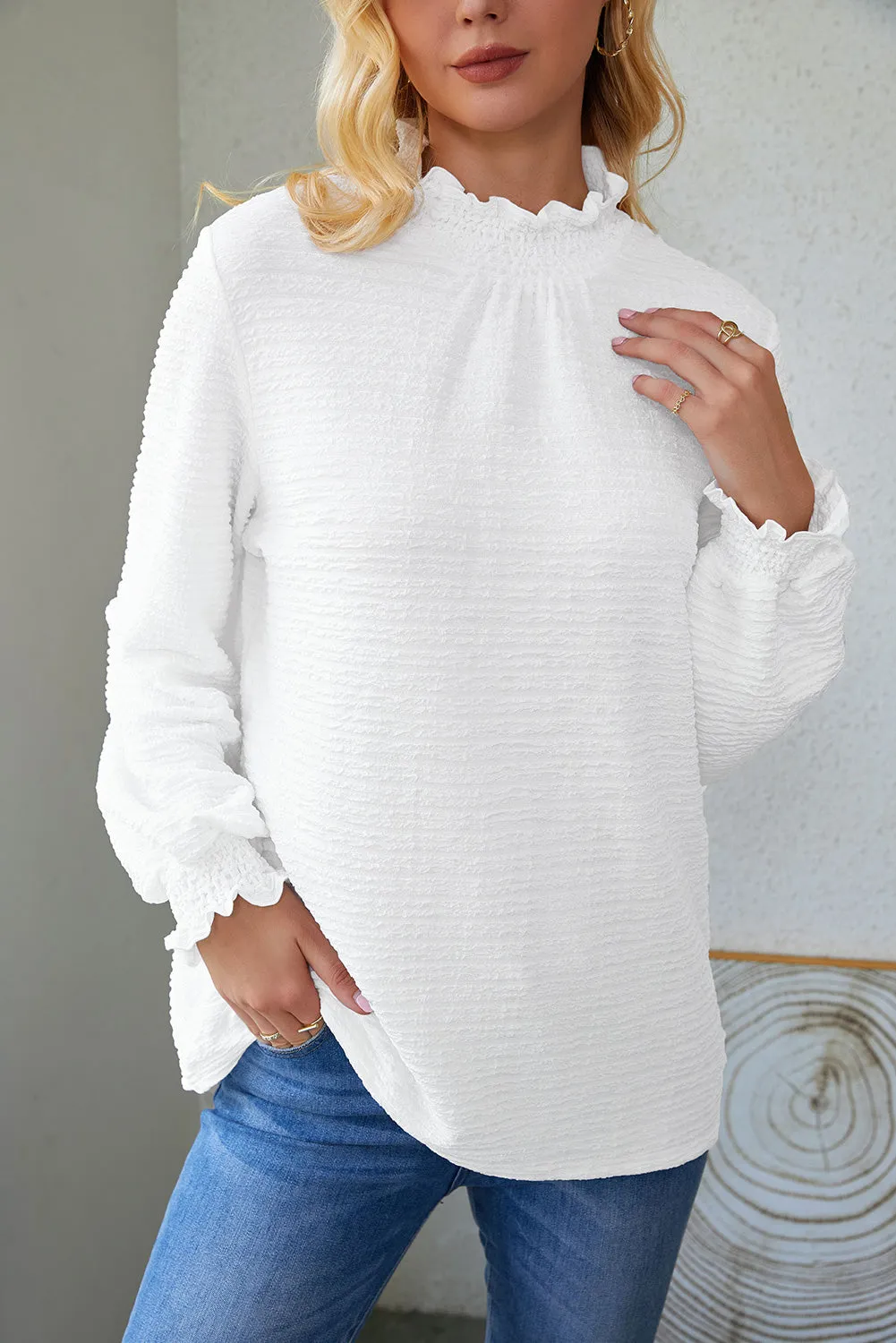 Textured Bishop Sleeve Blouse