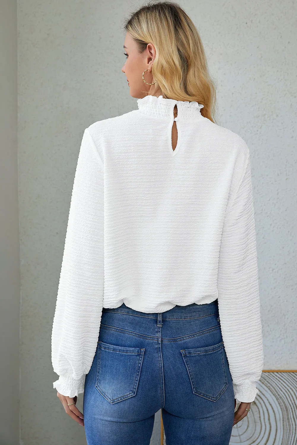 Textured Bishop Sleeve Blouse
