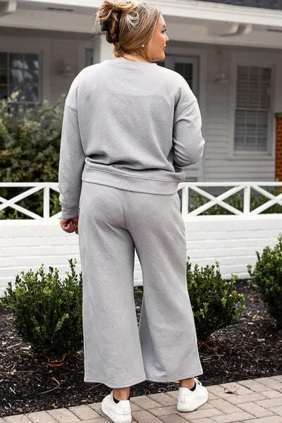 Textured Long Sleeve Top and Pants Set