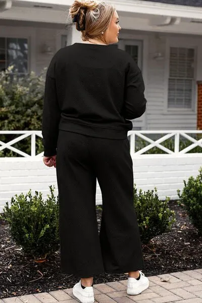 Textured Long Sleeve Top and Pants Set