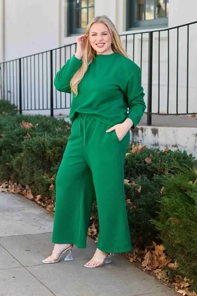 Textured Long Sleeve Top and Pants Set