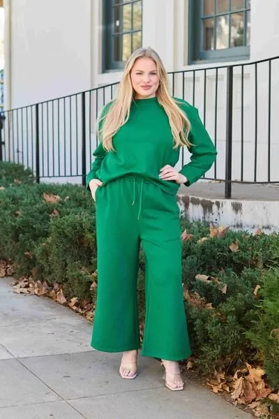 Textured Long Sleeve Top and Pants Set