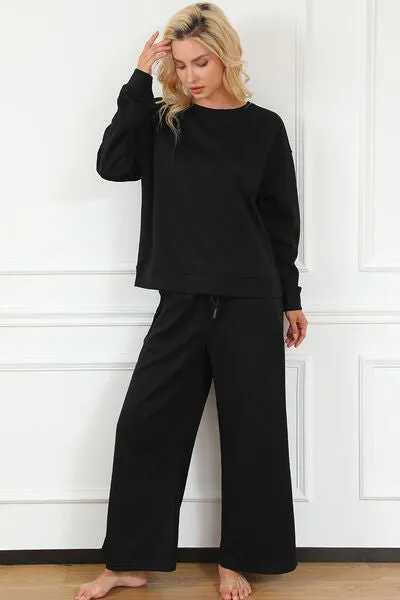 Textured Long Sleeve Top and Pants Set