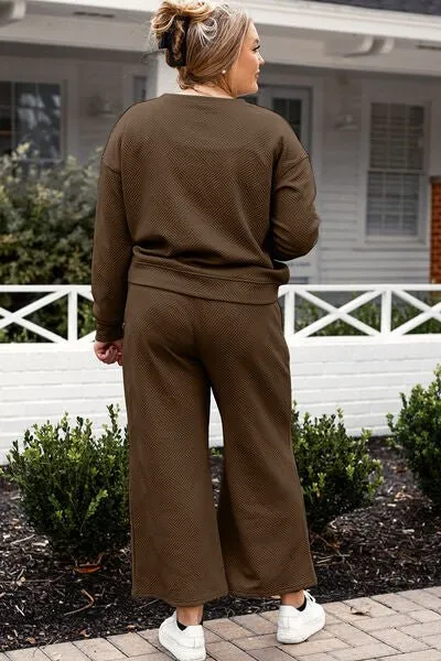 Textured Long Sleeve Top and Pants Set