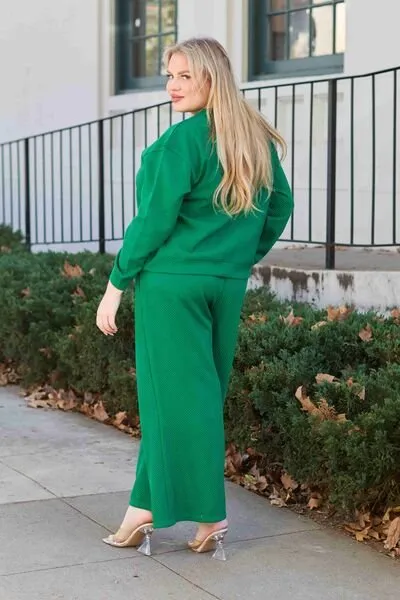 Textured Long Sleeve Top and Pants Set