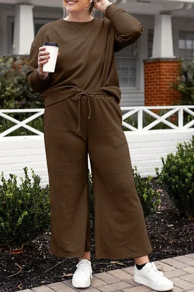 Textured Long Sleeve Top and Pants Set
