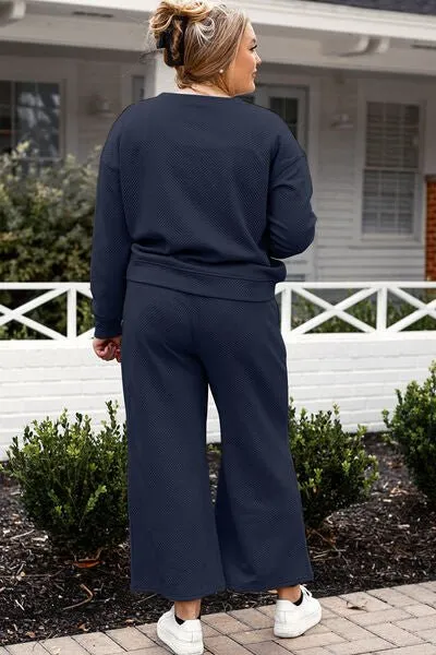 Textured Long Sleeve Top and Pants Set