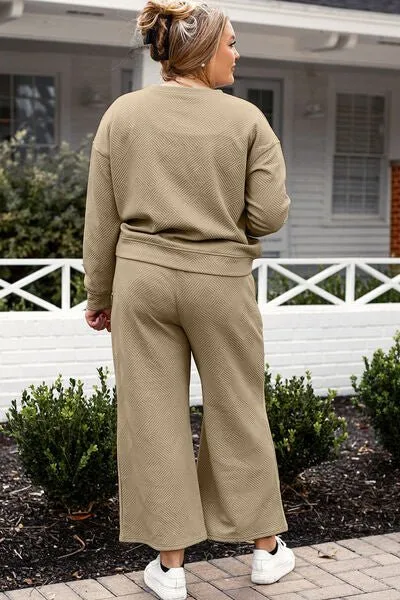 Textured Long Sleeve Top and Pants Set
