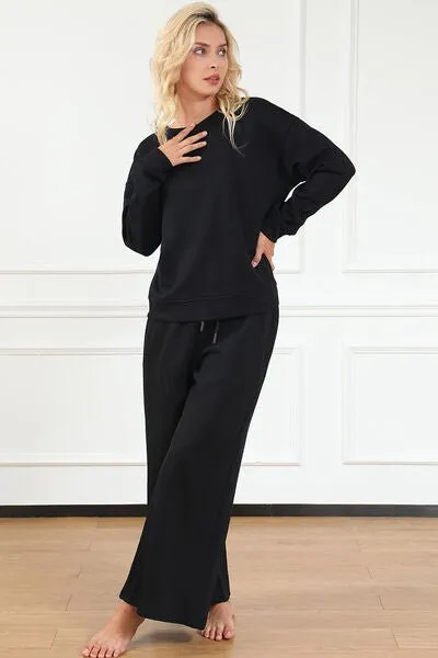 Textured Long Sleeve Top and Pants Set