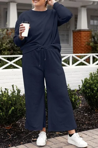 Textured Long Sleeve Top and Pants Set