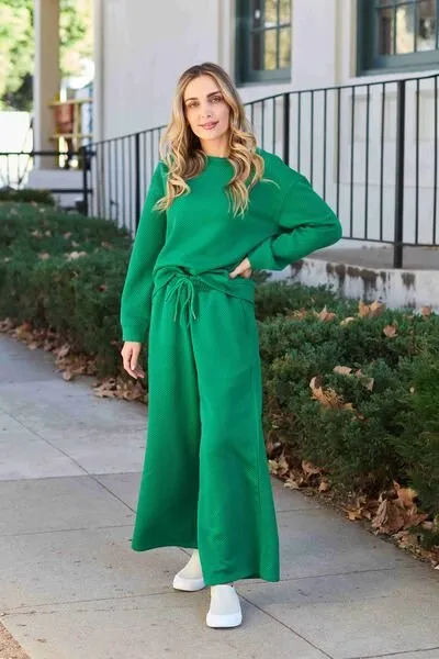 Textured Long Sleeve Top and Pants Set