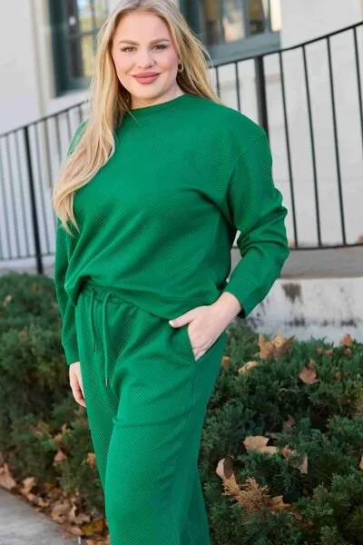 Textured Long Sleeve Top and Pants Set