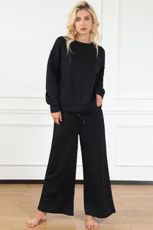 Textured Long Sleeve Top and Pants Set