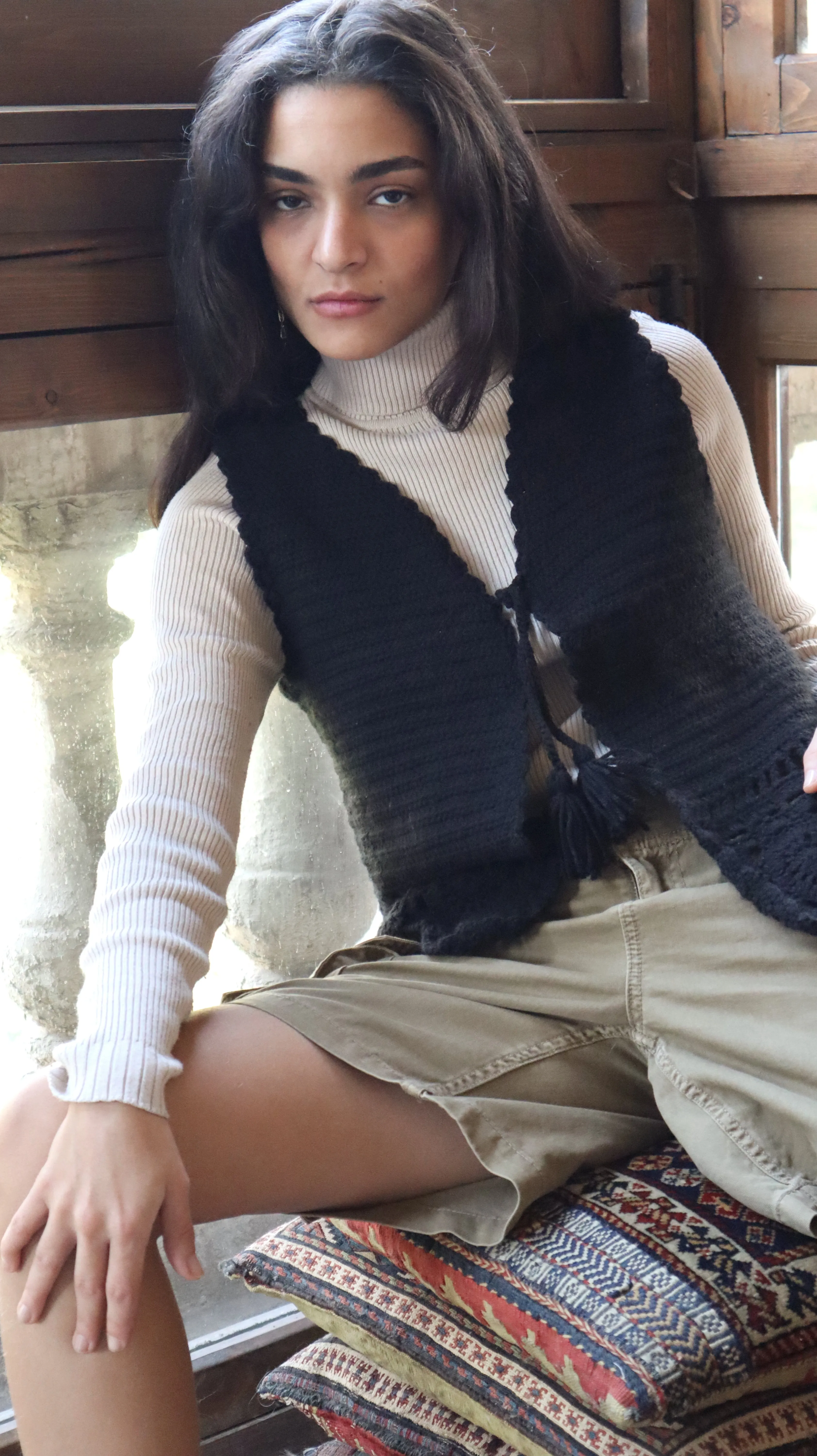 The Lady In Black Knitted Vest