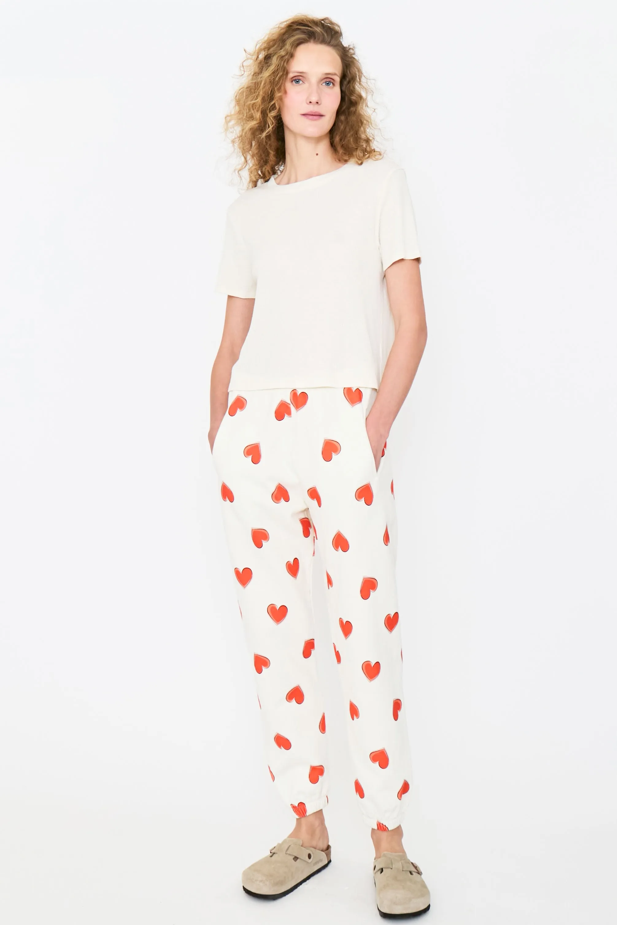 The Multi Heart Sweatpants - Cream/Red