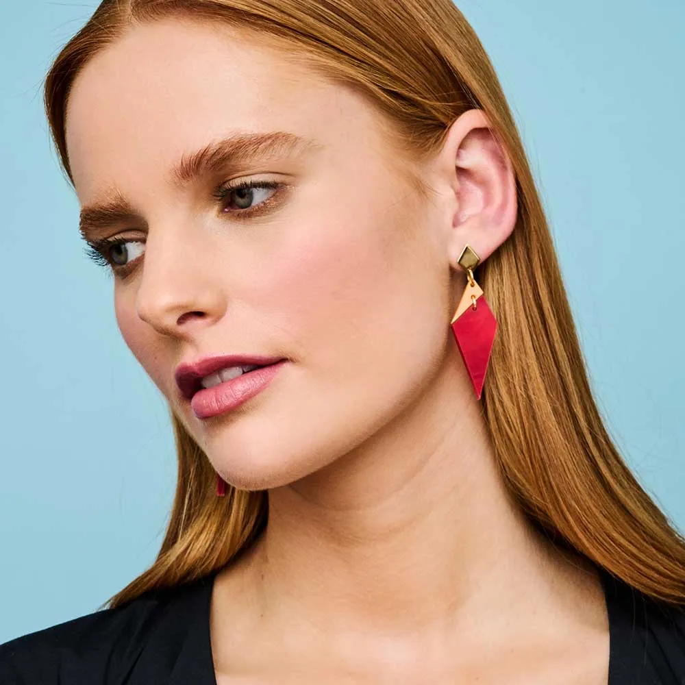 TooLally Abstract Diamonds Earrings - Red & Orange