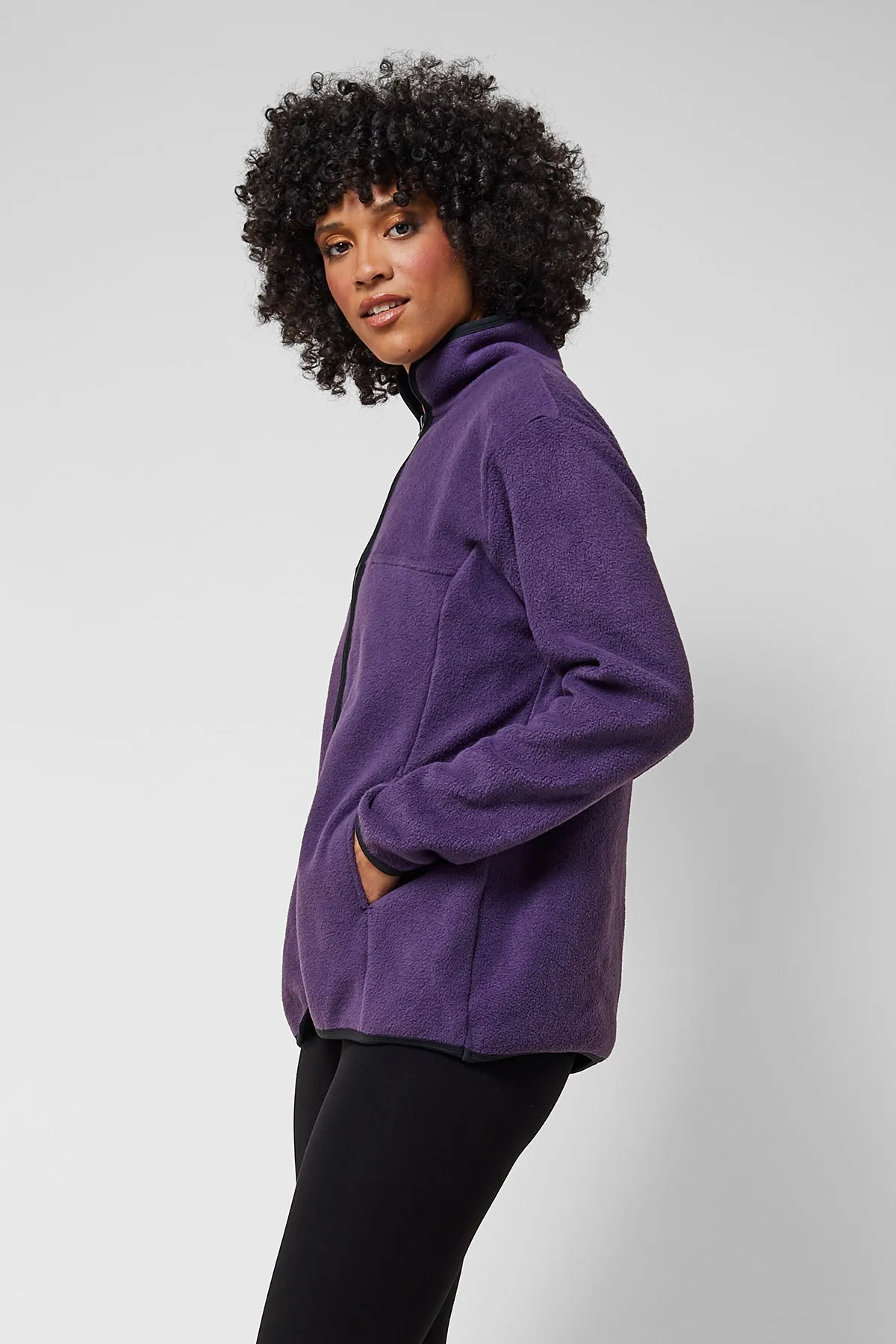 Trimmed Fleece Jacket with Pockets Purple