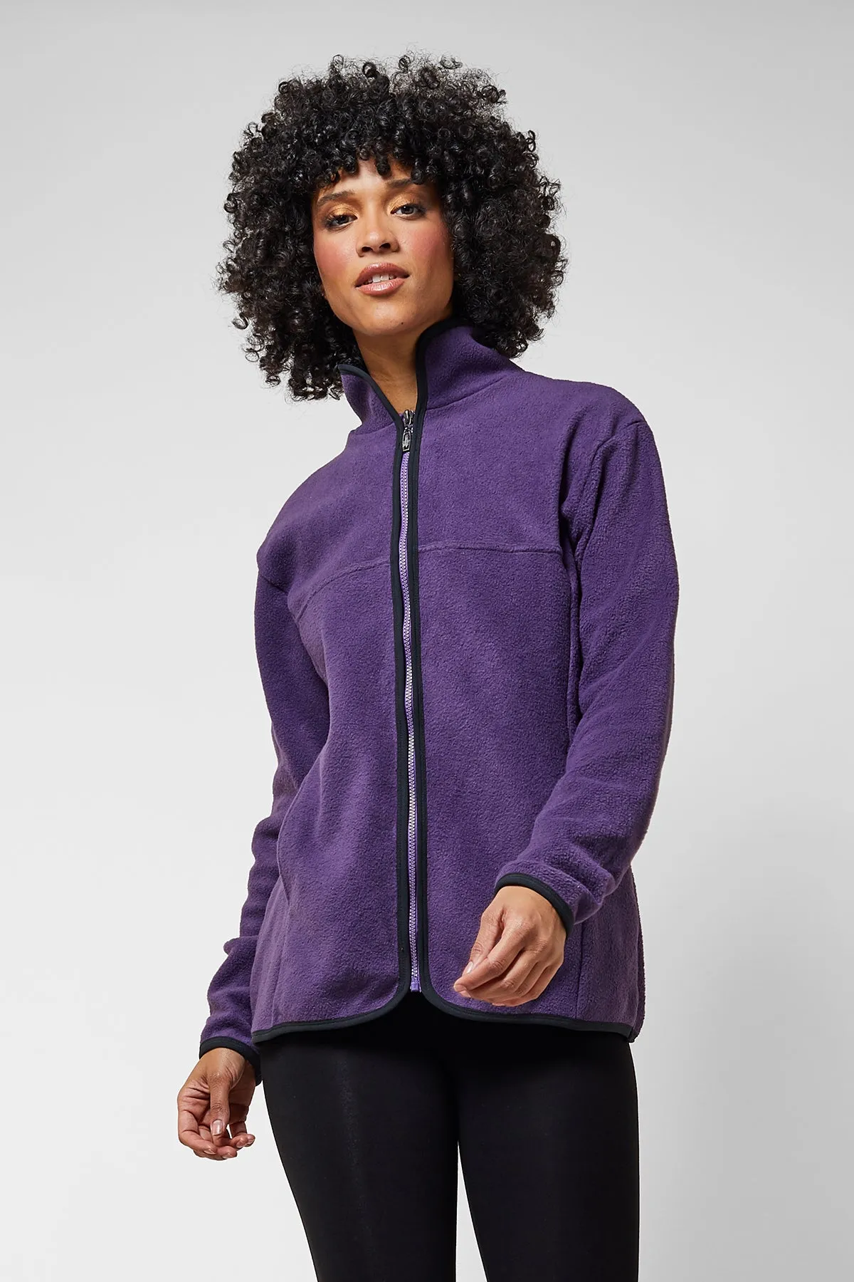 Trimmed Fleece Jacket with Pockets Purple