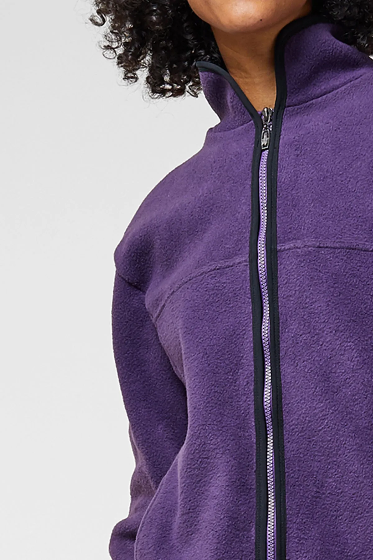 Trimmed Fleece Jacket with Pockets Purple