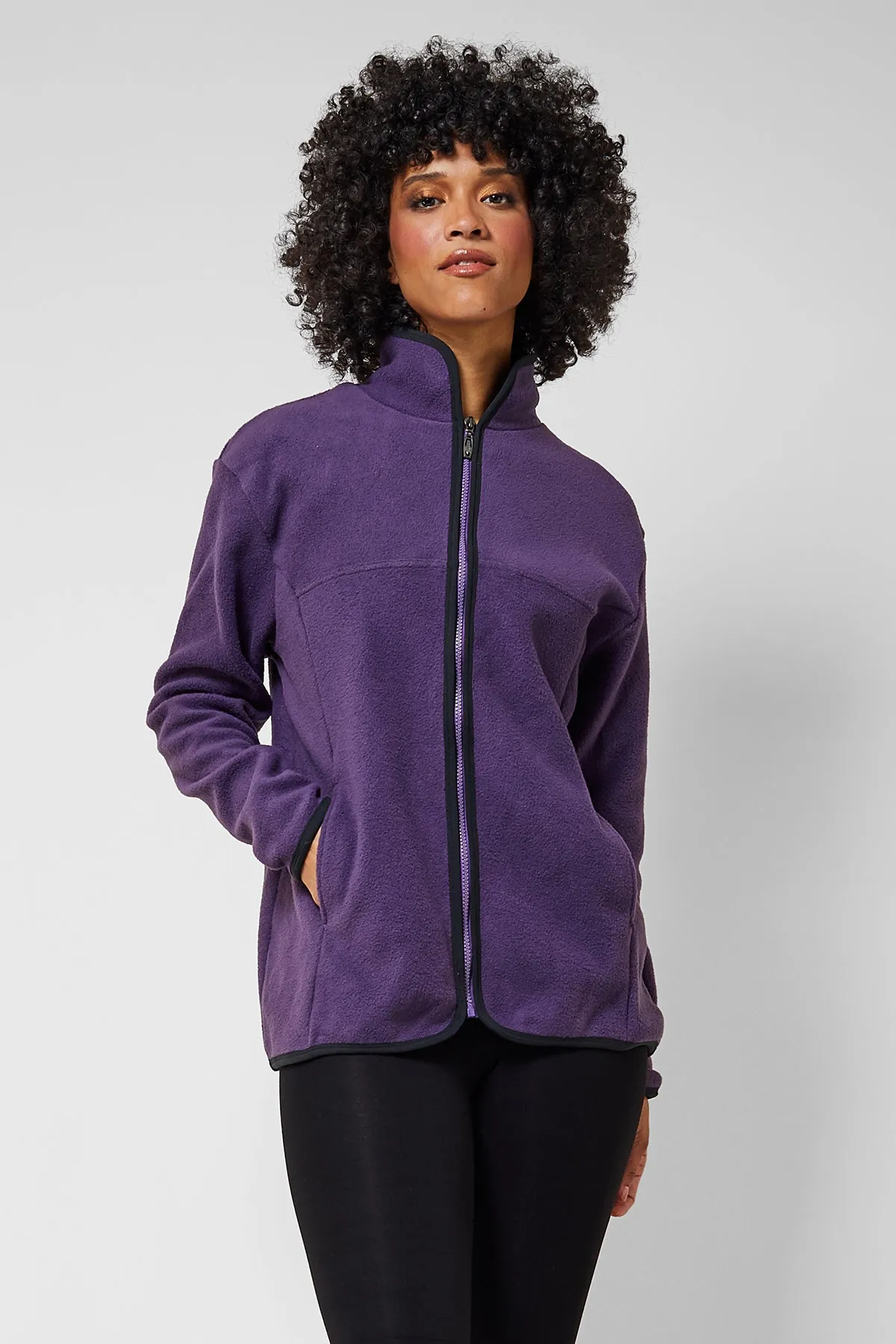 Trimmed Fleece Jacket with Pockets Purple