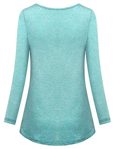 Tunic Tops for Leggings for Women,Cucuchy Yoga Shirts Trendy Workout Gym Shirt Classic Long Sleeve Round Neck Performance Clothes Soft Stay Dry Elastic Muscle Sport Wear Hiking Top Green XL