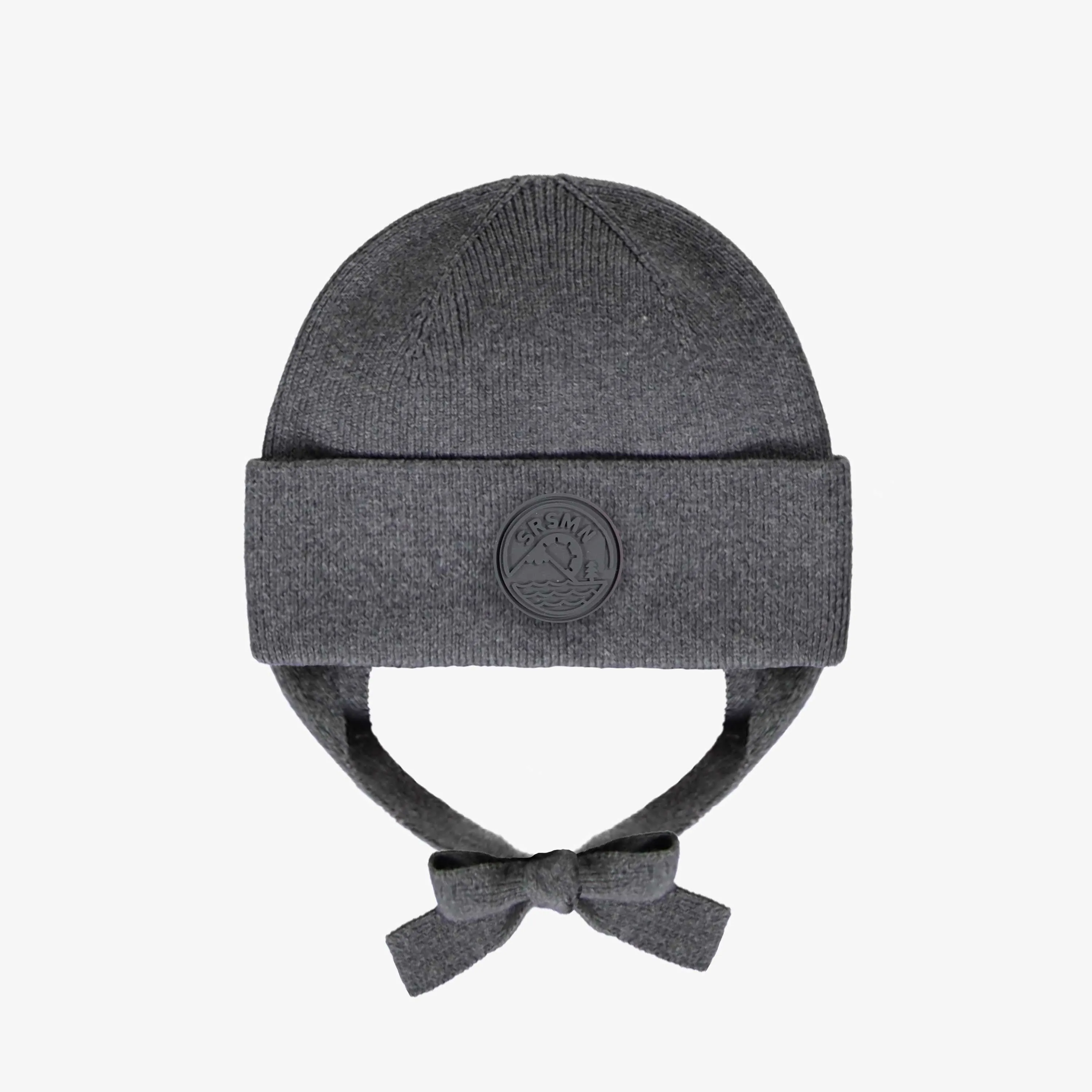 Tuque de maille charcoal avec cordons, bébé || Charcoal knitted toque with tie cords, baby