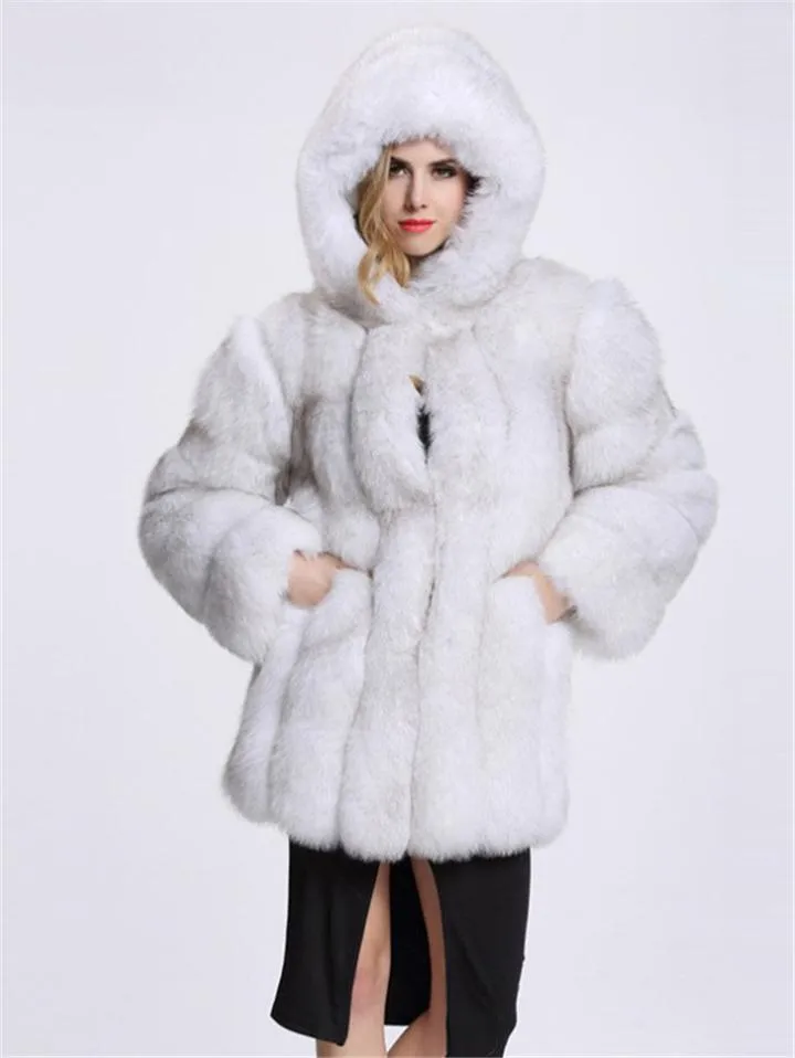 Ultra Cozy Warm Faux Fur Midi Length Hooded Coat
