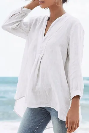 V Neck Solid Color Blouse