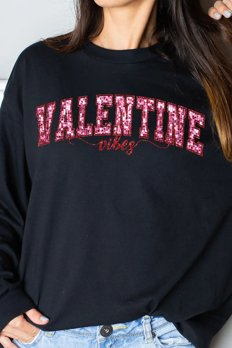 Valentine Vibes Faux Sequin Transfer Heavy Cotton Long Sleeve Adult T-Shirt